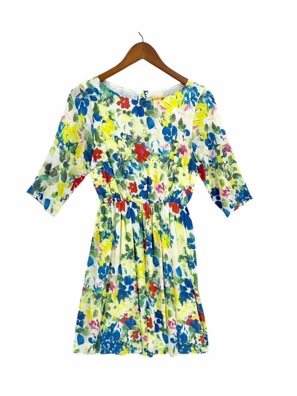 ALICE AND OLIVIA NWOT Dress Silk Floral Half Sleeve Mini T397 Sz M Festival
